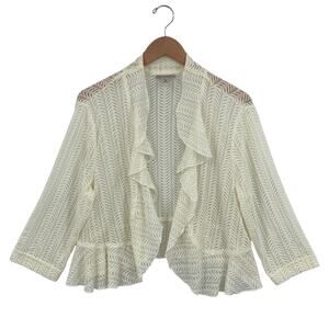 CB established 1962 Cardigan Womens Size 18 Ivory Nylon Ruffle Trim Open Front